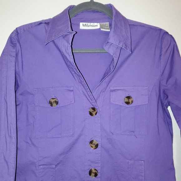 Millenium 3/4 Sleeve Button Up Collared Top w/ Front Pockets 212 - Picture 6 of 7
